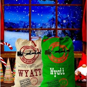 10 beige and 10 green LEFT! Personalized Santa Sacks!